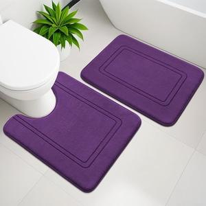 YIHOUSE Memory Foam Bath Mat Set, Bathroom Rugs Sets 2 Pieces, Non Slip Bath Mats for Bathroom, Super Soft and Water Absorbent Bath Rug Set, Machine Washable U Shape Rug,Purple