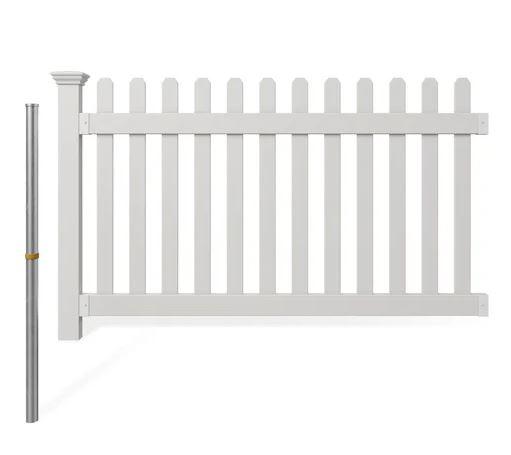 3.5ft H x 6ft W (1 Panel + 1 Post) No Dig WamBam All American Flat Top Fence Kit, White Vinyl Picket Fence, Easy Install Outdoor Barrier for Backyard or Patio, DIY Decorative Garden Border, ZP19084