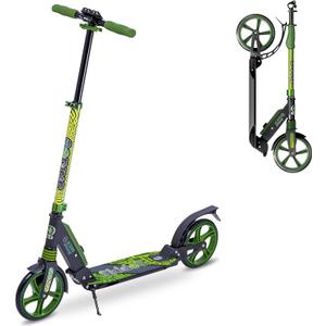 Skidee Adult & Teen Scooter Adjustable Height, Folding, Large Wheels, Lightweight, Durable, Anti-Shock Suspension, Up to 220 lbs (Python Green)