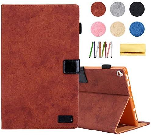 Folding Case for Amazon Fire HD 10 9th/7th/5th Gen, Techcircle Smart Flip [Wake/Sleep] Solid PU Leather Protective Cover for All-New Kindle Fire HD 10.1 inch Tablet 2019/2017/2015 Release, Brown