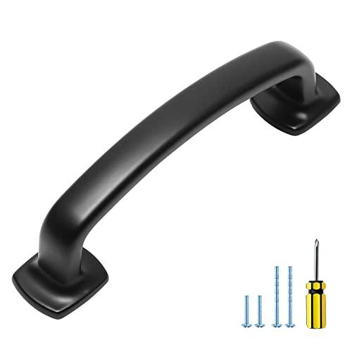 Ravinte Arch Cabinet Pulls Solid 10 Pack 3 Inch Matte Black Kitchen Cabinet Handles Flat Square Foot Curved Drawer Pulls Hardware for Kitchen Cabinet
