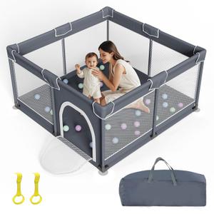 Playpen for Babies and Toddlers, Large Baby Playpen, Baby Playard, Indoor & Outdoor Play Pen, Sturdy Safety Baby Play Yard with Soft Breathable Mesh (Grey) (50"x50")