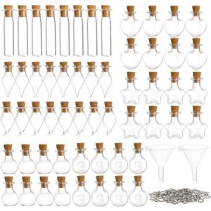 Tosnail 56 Pieces Mini Decorative Glass Bottles with 56 Cork Lids, 56 Eye Screws, Tiny Cork Wishing Bottles, Mini Spell Jars, Small Message Bottle for Wedding, Party, Baby Shower Favors