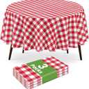 3 Pack Red and White Checkered Tablecloth, Round Christmas New Years Gingham Plastic Table Cloths for Parties Disposable, 84x84 in Waterproof Camping Tablecloth for Birthday Party Baby Shower Picnic