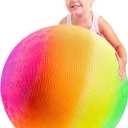 Bedwina 18 Inch Rainbow Playground Ball for Kids (Pack of 1 or 2) Jumbo Size Rainbow Inflatable Big Bouncy Kickball for Park, Giant Balls for Indoor and Outdoor Games with Hand Pump