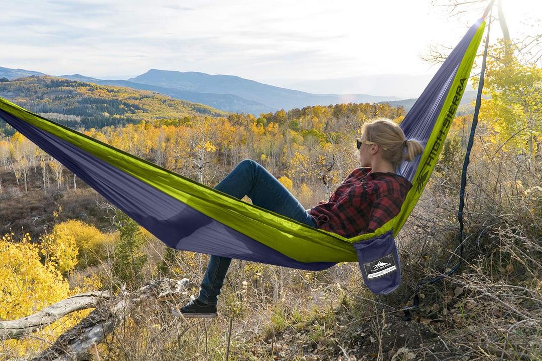 High Sierra HS1596, Outdoor Camping Hammock for 2 Adults with Quick Drying Nylon, Lightweight Yet Durable to Hold Max Weight Capacity of 650lb, Perfect for Travel, Hiking, Camp, Backpacking