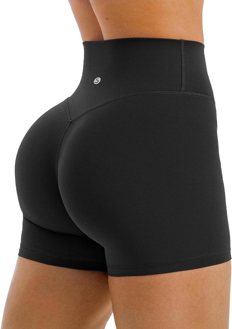 Sogetdo Workout Biker Shorts Women Scrunch Butt 4.5" (Black, L)