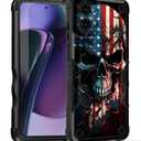 For Moto G Play 4G 2024 Case,[Dual Layer][10 FT Military Grade Drop Protection] [Non-Slip] Heavy Duty Shockproof Case for Motorola Moto G Play 4G 2024 6.5",Skull American Flag
