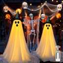 2 Pack Halloween Ghost Decorations Outdoor with Remote, Light Up Ghosts Kit with Reinforced Stand, Large Scary Ghost DIY Kit with String Lights for Yard, Lawn, Garden, Front Porch