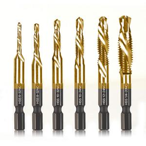 6 Packs Titanium Combination Drill & Taps Bit Set SAE 6-32nc 8-32nc 10-32nc 10-24nc 12-24nc 1/4-20nc. (6 Pcs Drill Tap Set)