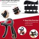 Hand Grip Strengthener Set with Piano Finger Exerciser, Silicone Trainer, Grip Ring, TPE Ball, 5 Pieces