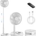 Edvision 8" Portable Oscillating Standing Fan, 8000mAh Rechargeable Pedestal Fan with Remote, Foldable Quiet Travel Fan, 8H Timer, Height Adjustable, Floor & Desk fan for Bedroom, Camping, Office