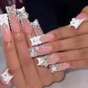 7 x YEFIUO Press On Nails Long Square 3D Butterfly Rhinestones Bow Flowers Charms Nail Tips Acrylic Nail Kit Fake Nails Press ons Flower French Nail Art Glue on Nails Full Cover False Nails for Women