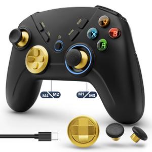Kujian Wireless PC Controller, Bluetooth Gaming Controller Compatible with Windows/Switch/Steam/MacOS/Android/iOS/Smart TV, Dual Vibration PC Game Controller with Turbo, LED Backlight (Black)