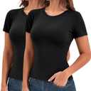 Walifrey Womens Short Sleeve Tops 2 Pack, Slim Fit T-Shirt Casual Basic Summer Top for Women 2026 Fashion Clothes, Large