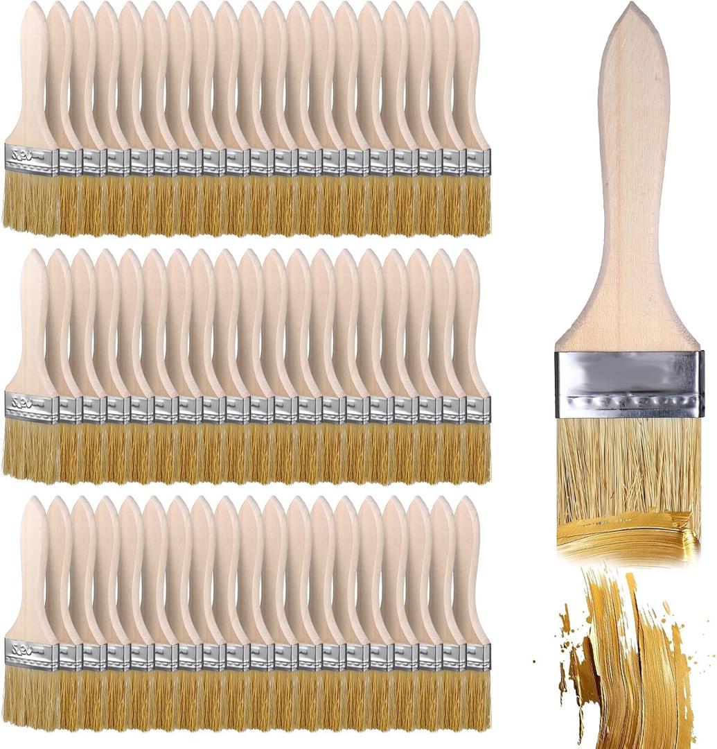 cobee 100Pcs Chip Brushes,2 Inch Natural Bristle Paint Brushes Wooden Handle for Stains Varnishes Acrylic Wood Crafts Home Projects