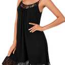 LYANER Women's Sexy Nightgowns Lace Spaghetti Strap Chemise Lingerie Slip Nightdress Sleepwear (Black)