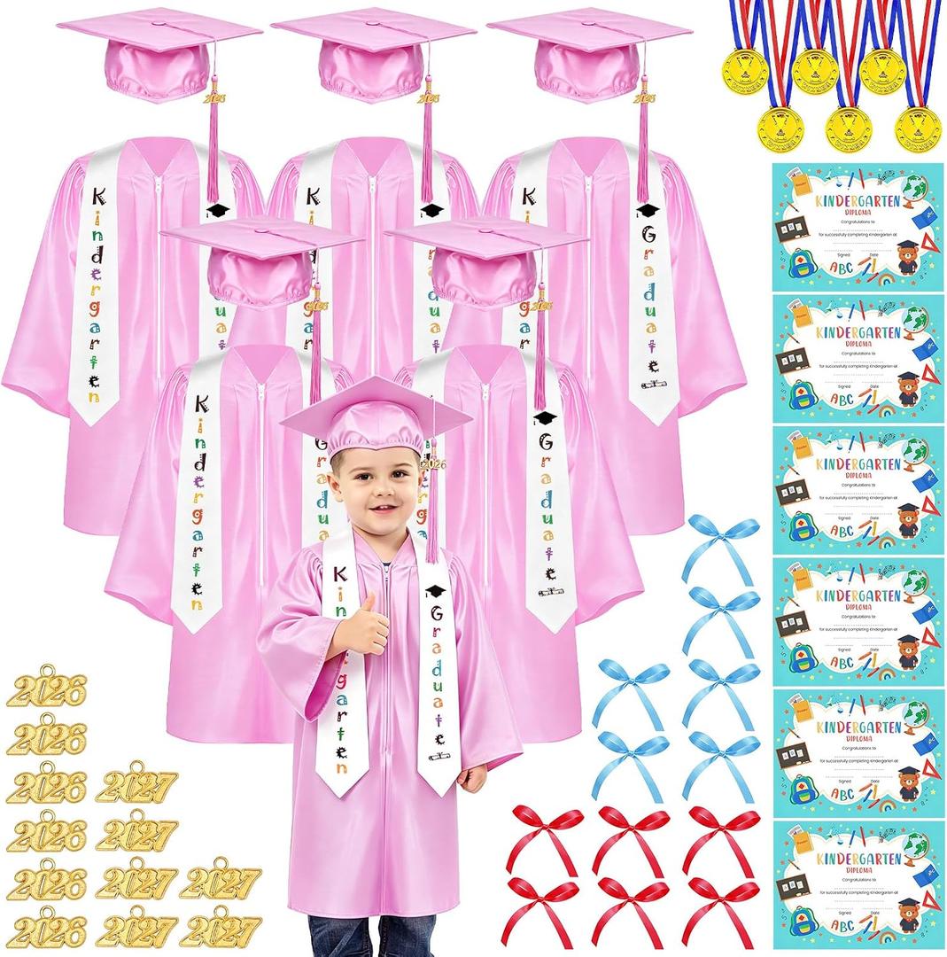 56 Pcs Kindergarten Graduation Cap and Gown - Preschool Graduation Cap and Gown Set with Tassel Stole 2026 & 2027 Charms