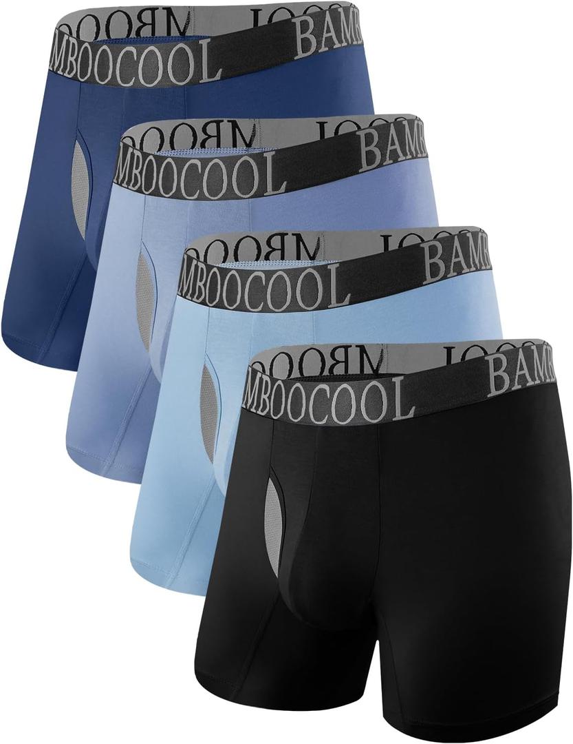 BAMBOO COOL BreezeBoo Men's Ultra Breathable Underwear Mesh Boxer Briefs with Lightwight Wasitband,No Ride Up,Multipack (Medium, 04-black/Light Blue/Navy Blue/Smokey Blue(4 Pack))