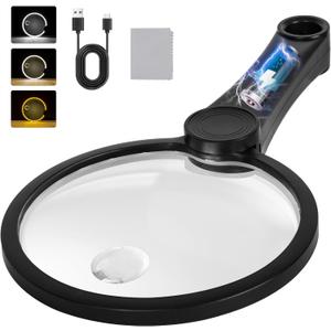 5.2 Inch Large Rechargeable Magnifier with Light, 30X 40X 60X Handheld Magnifying Glass with 49 Anti-Flicker LED Light, Third Gear Dimming Strongest Lighted Magnifier for Seniors Reading Coins