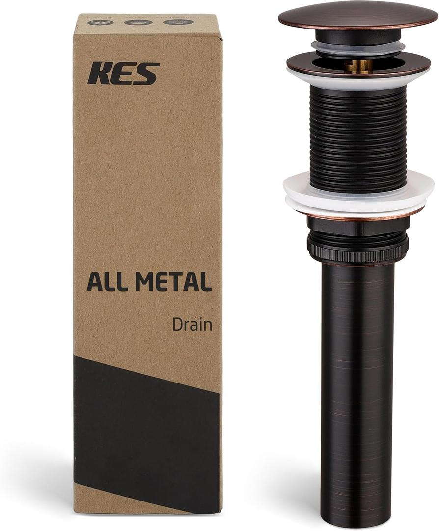 KES Bathroom Sink Drain Without Overflow Vessel Sink Lavatory Vanity Pop Up Drain Stopper Oil Rubbed Bronze, All Metal Rustproof Brass and 304 Stainless Steel, for 1.6"-1.9" Sink Hole, S2008D-ORB