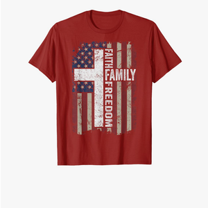 Faith Family Freedom - Patriotic Christian Vintage USA Flag T-Shirt, XL