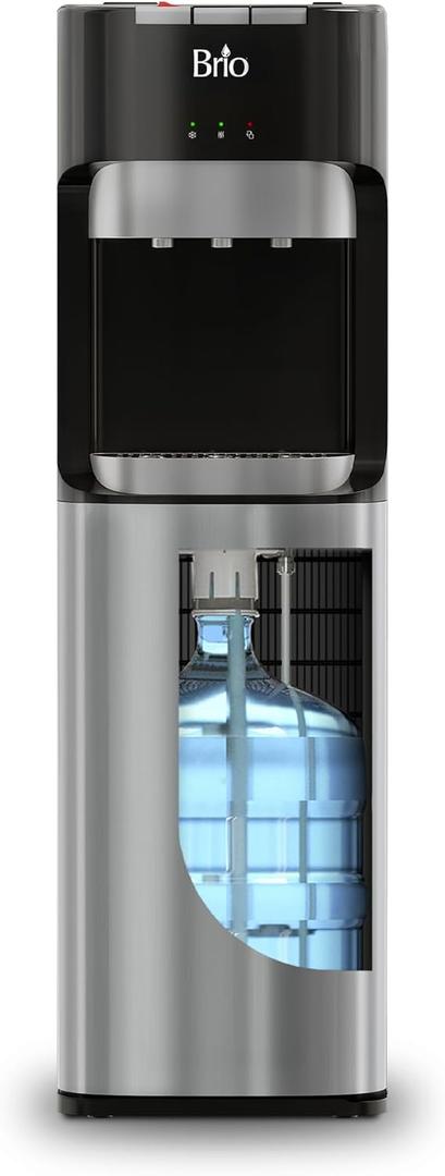 Brio Bottom Loading Water Cooler Dispenser for 5 Gallon Bottles - 3 Temperatures with Hot, Room & Cold Spouts, Child Safety Lock, LED Display with Empty Bottle Alert, Stainless Steel Brio Bottom Loading Water Cooler Dispenser for 5 Gallon Bottles - 3 Temperatures with Hot, Room & Cold Spouts, Child Safety Lock, LED Display with Empty Bottle Alert, Stainless Steel