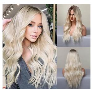 HAIRCUBE Long Blonde Wigs for Women Synthetic Curly Wavy Hair Wig for Daily