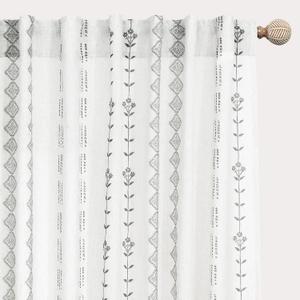 White Sheer Curtains 84 Inches Long for Living Room Bedroom 2 Panels,Boho Black Floral Design Linen Farmhouse Scandinavian Pleated Geometric Curtains