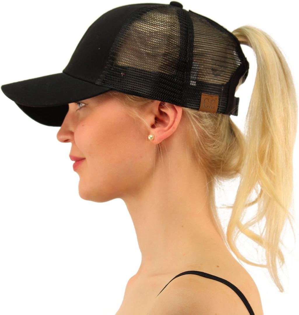 C.C Ponytail Messy Buns Trucker Ponycaps Plain Baseball Visor Cap Dad Hat Black