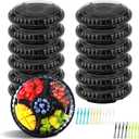 12 Pcs Plastic Appetizer Serving Tray with Lid, Round Fruit Tray with Lid Disposable Serving Fruit Veggie Tray with 3/5/6 Divided Compartment Tray Fruit Snack Veggie Trays for Catering for Party (9.84x9.84x2inch, Black)