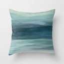 FJTP Seafoam Green Mint Navy Blue Abstract Ocean Art Painting Flax Cotton Hidden Zipper Throw Pillow Covers 20x20 in (Two Sides)