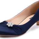 ERIJUNOR Women Closed Toe Comfort Kitten Heels Rhinestones Satin Wedding Evening Dress Shoes (11, Navy)