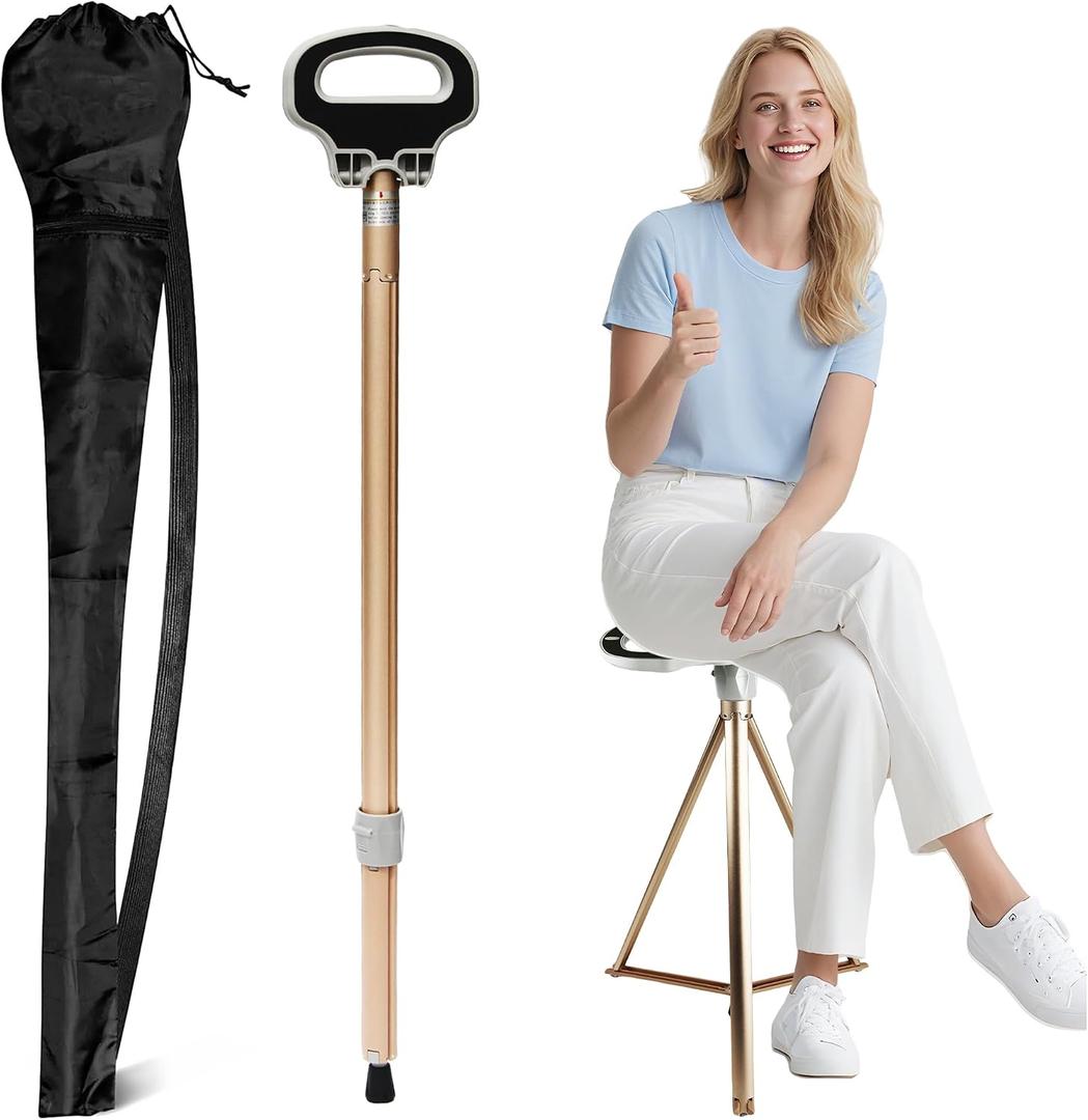 ALEVMOOM Walking Cane with Seat Folding Lightweight, 2-in-1 Cane Stool for Adults, Aluminum Walking Stick with Seat, Stick Chair Portable Stool for Senior, 35-39 IN/2 LBS