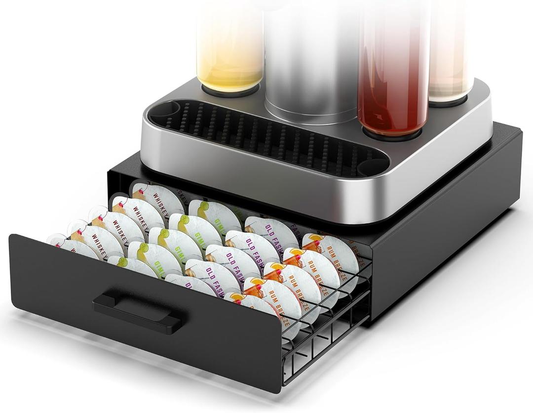 Storage Drawer for Bartesian Pods, Cocktail Pod Holder for Bartesian Capsules Compatible with Bartesian Cocktail Machine, Hold 40 Pods, Countertop Organizer Bar Accessories- Black
