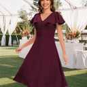 Bbonlinedress Vintage Cocktail Dress V Neck Women Formal Wedding Guest Retro Church Tea Length Mother of The Bride Dress (Small, Burgundy)