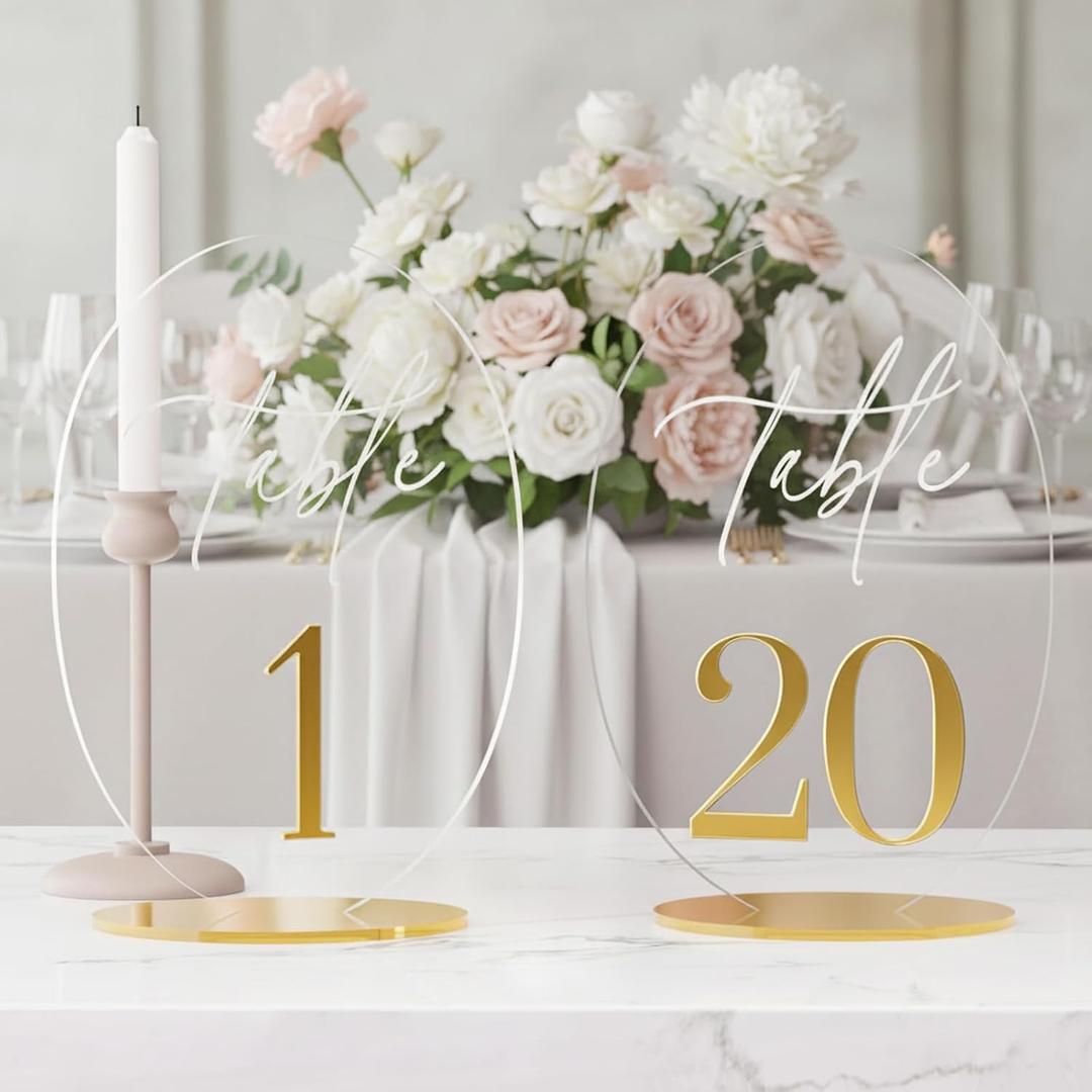 Wedding Table Number 1-20 with Stand,Gold Arched Acrylic Sign with Holder for Wedding Reception,Centerpiece,Anniversary
