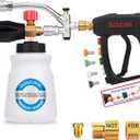 DUSICHIN Short Wand Pressure Washer Gun Foam Cannon 1/4" Quick Connector Pressure Washer Accessory,Car Wash Foam Gun Dual Ended Shift Connector 5 Pressure Washer Nozzles M22-14, M22-15 Brass Fittings