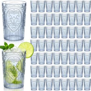 100 Pcs 16 oz Vintage Plastic Drinking Water Glasses Bulk, Blue, 3.1 inch /8 cm x 5.1 inch / 13 cm