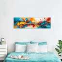 Colorful Abstract Wall Art Teal Blue Orange Yellow Canvas Pictures Watercolor Fluid Textured Painting Graffiti Wall Decor Modern Fantasy Contemporary Artwork for Living Room Bedroom Decorations 14x48"