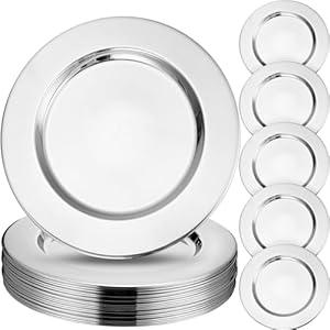 Vesici 12 Pcs Gold Stainless Steel Charger Plates 13 Inch Round Metal Charger Plates Bulk Mirror Elegant Charger Luxury Table Decor for Wedding Dinner Party