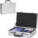LOCKCURX Security Lock Boxes - 14.2 x 9.4 x 4.5 Inch Medium, Portable Locking Storage Totes with Dual Combination Locks, Medicine Lock Box, Lock Boxes for Personal Items, Cash & Briefcase - Silver