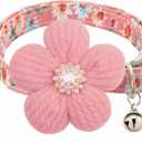 Small Dog Collar with Flower, Spring Dog Collar for Girl Dog Collars for Small Dogs Cute Dog Collar with Bell, Adjustable Length (Pink)
