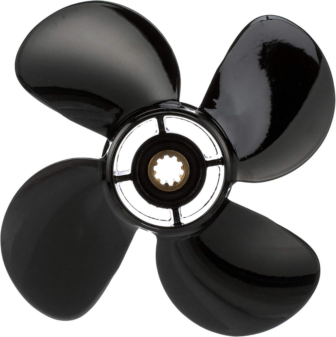 Quicksilver 8M8027516 Nemesis 4-Blade Aluminum Propeller - 9.3" diameter x 9.5" pitch, Right Hand Rotation, 25 HP - 30 HP Mercury FourStroke (2006 & Newer), Black Finish