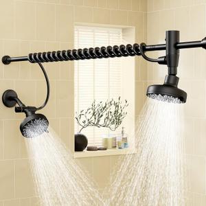 Dual Shower Head with Original Adjustable Slider, High Pressure Double Shower Head for Two People Rod, 2 Showerhead System for Couples, RenterFriendly, SPALike, Gift for Women Men, Black