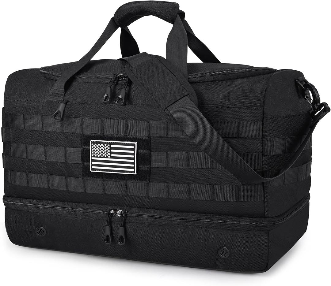 MOZETO Mens Travel Duffel Bag with Compartments, Tactical Inspired GYM Work Police Duty Law Enforcement Carry-on Bag with YKK Zippers Anti-Theft RFID Blocking Wet-Dry Separated Compartment
