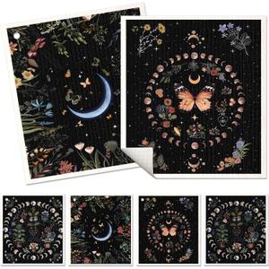 6 Pack Swedish Dishcloths for Kitchen - Reusable Dish Cloths for Washing Dishes Absorbent Cute Funny Kitchen Towels Cleaning Sponge, Moon Butterfly