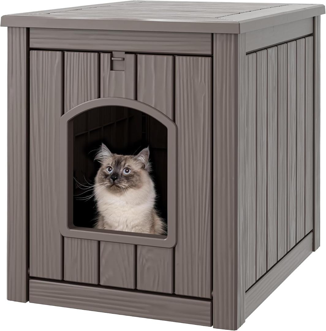 Cat Litter Box Enclosure, Hidden Litter Box with Openable Front Door, Outdoor Cat House Weatherproof, Side Table, Easy to Clean and Assembly, Dark Gray, 23.5"D x 18.5"W x 22.5"H