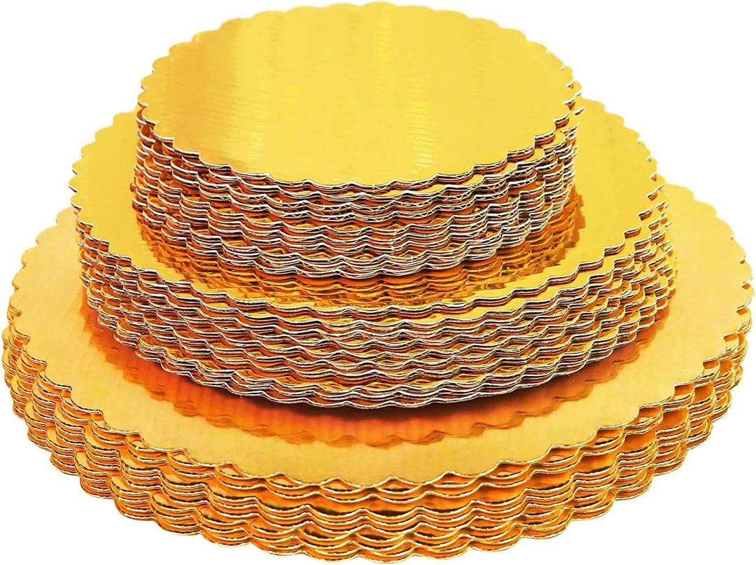 30-Pack Cake Board Rounds, Circle Cardboard Base Boards, 8, 10 and 12-Inch. Perfect for Cake Decorating, 10 of Each Size (Gold, 30)