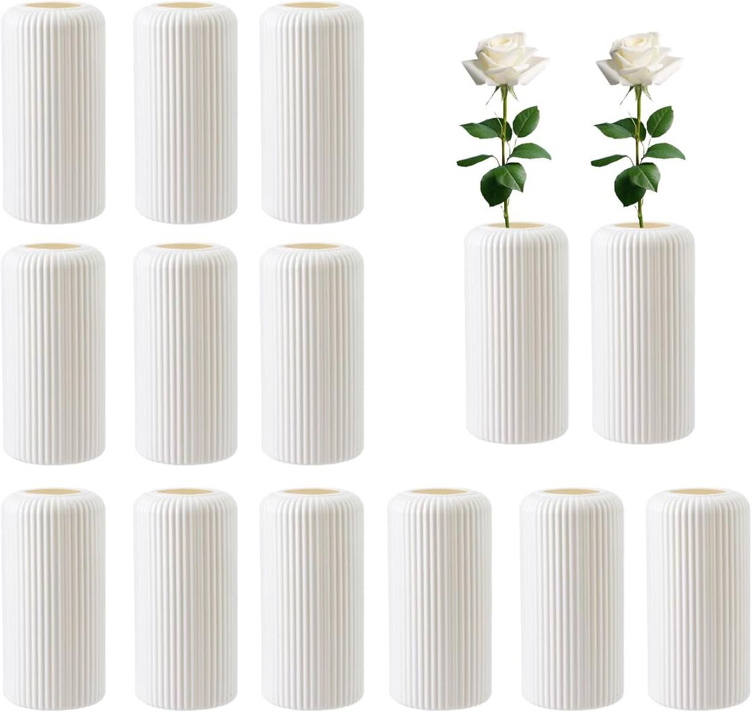 12 Pack Composite Plastic Flower Vase Bulk, 7.9" Plastic Vases for Centerpieces, White Unbreakable Vase for Centerpieces Wedding Home Table Decorations Formal Dinners